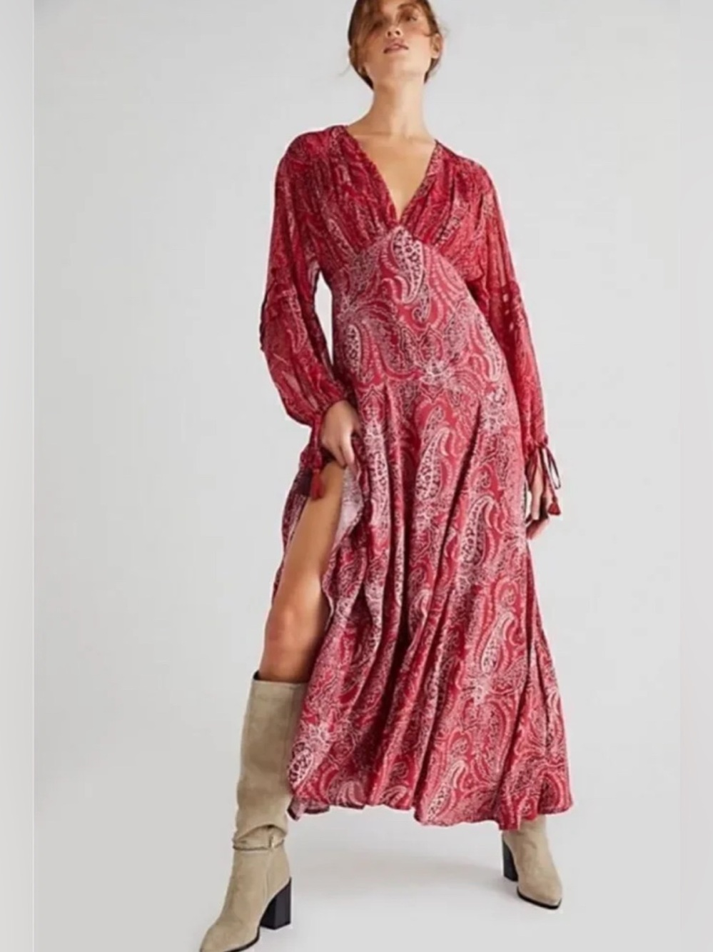 Free People Mirage Red Paisley Maxi Dress Size 2